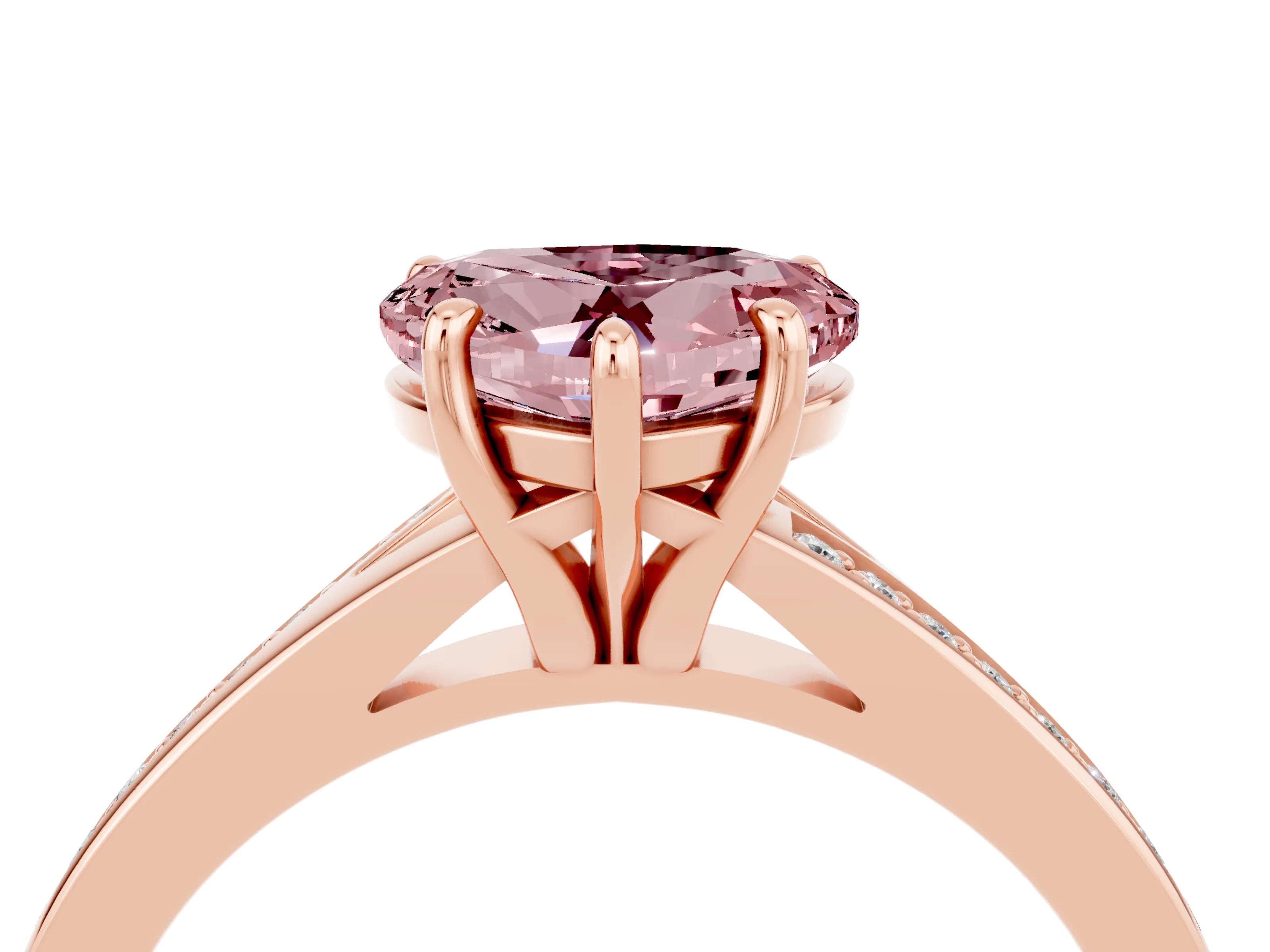 Rose gold Heart Cut Morganite Solitaire Ring with Pavé Band and Prong Setting_4