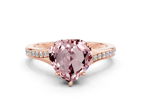 Rose gold Heart Cut Morganite Solitaire Ring with Pavé Band and Prong Setting