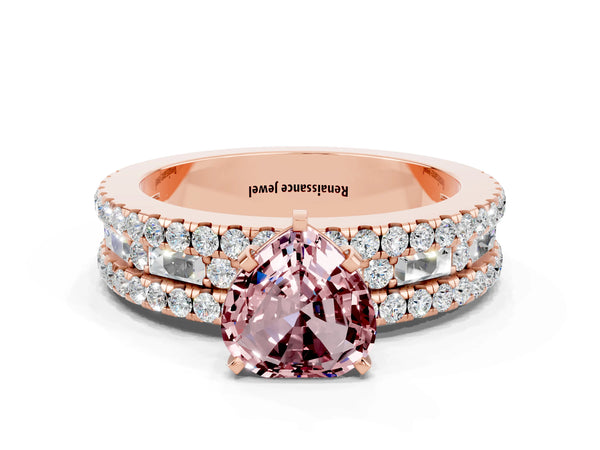Rose gold Heart Cut Morganite Solitaire Ring with Pavé and Channel Set Band