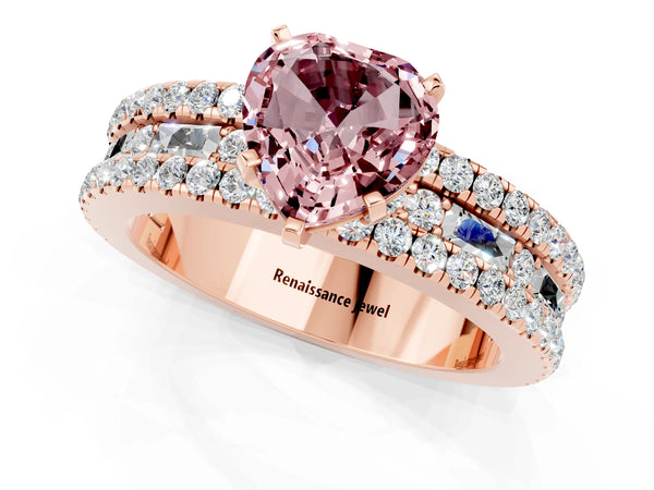 Rose gold Heart Cut Morganite Solitaire Ring with Pavé and Channel Set Band