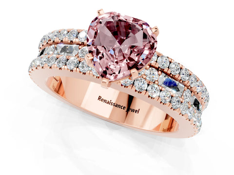 Rose gold Heart Cut Morganite Solitaire Ring with Pavé and Channel Set Band_1