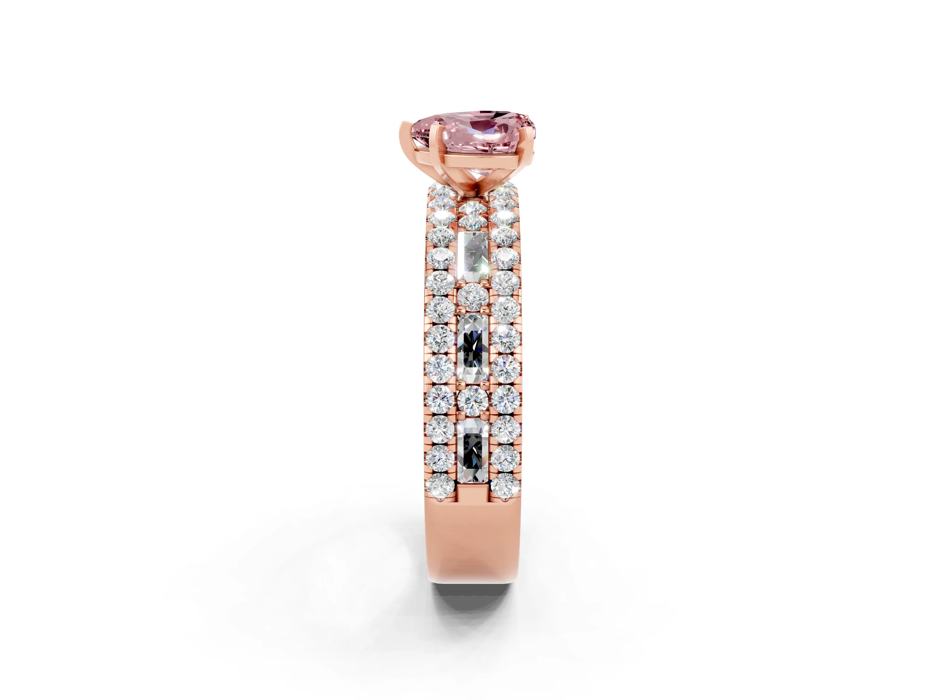 Rose gold Heart Cut Morganite Solitaire Ring with Pavé and Channel Set Band_2