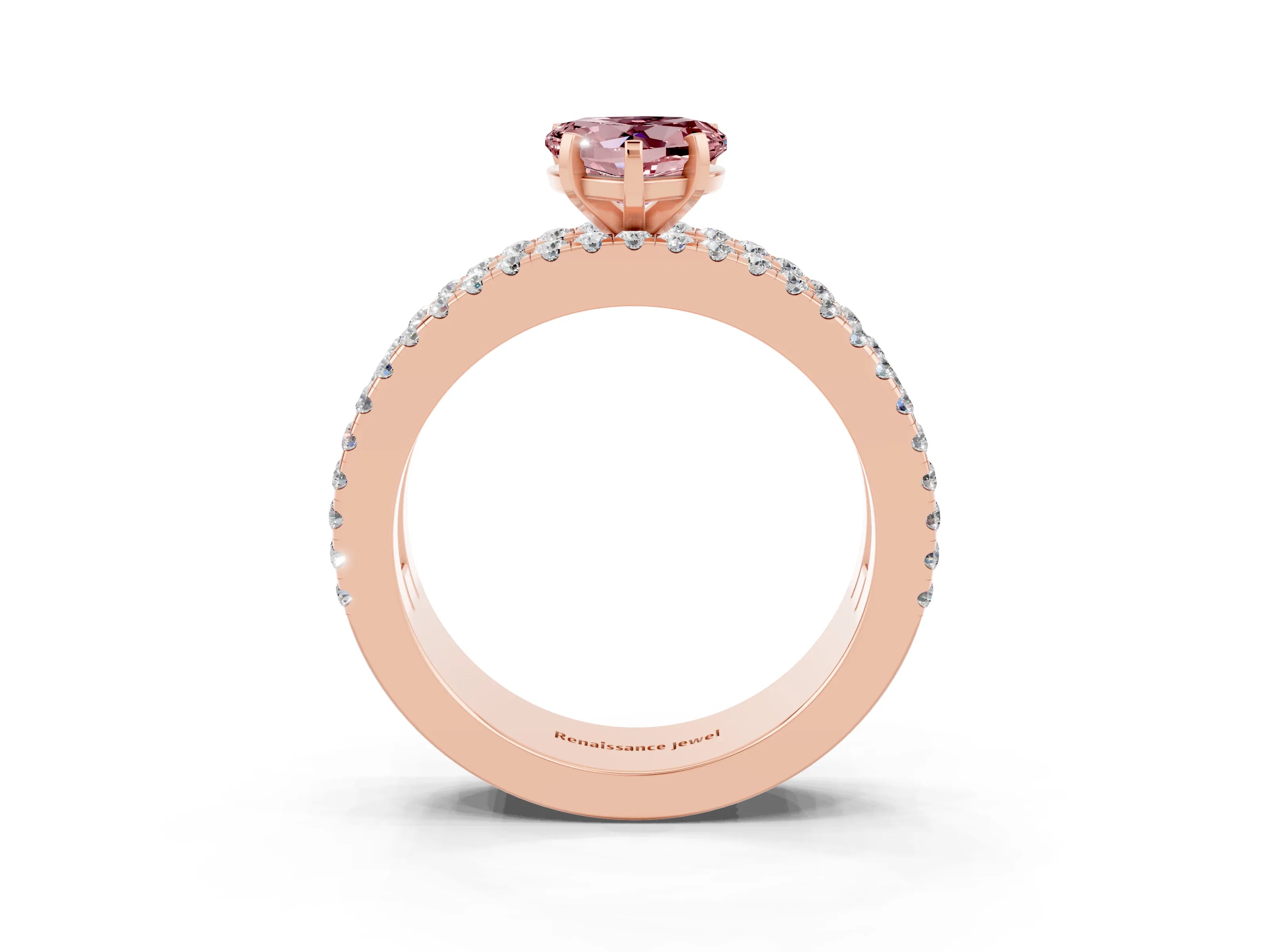 Rose gold Heart Cut Morganite Solitaire Ring with Pavé and Channel Set Band_3