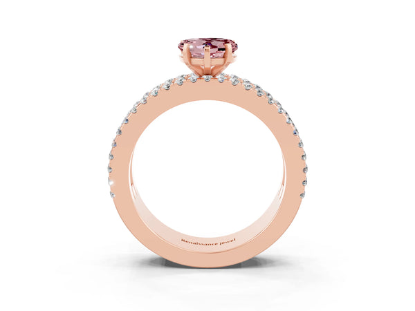 Rose gold Heart Cut Morganite Solitaire Ring with Pavé and Channel Set Band