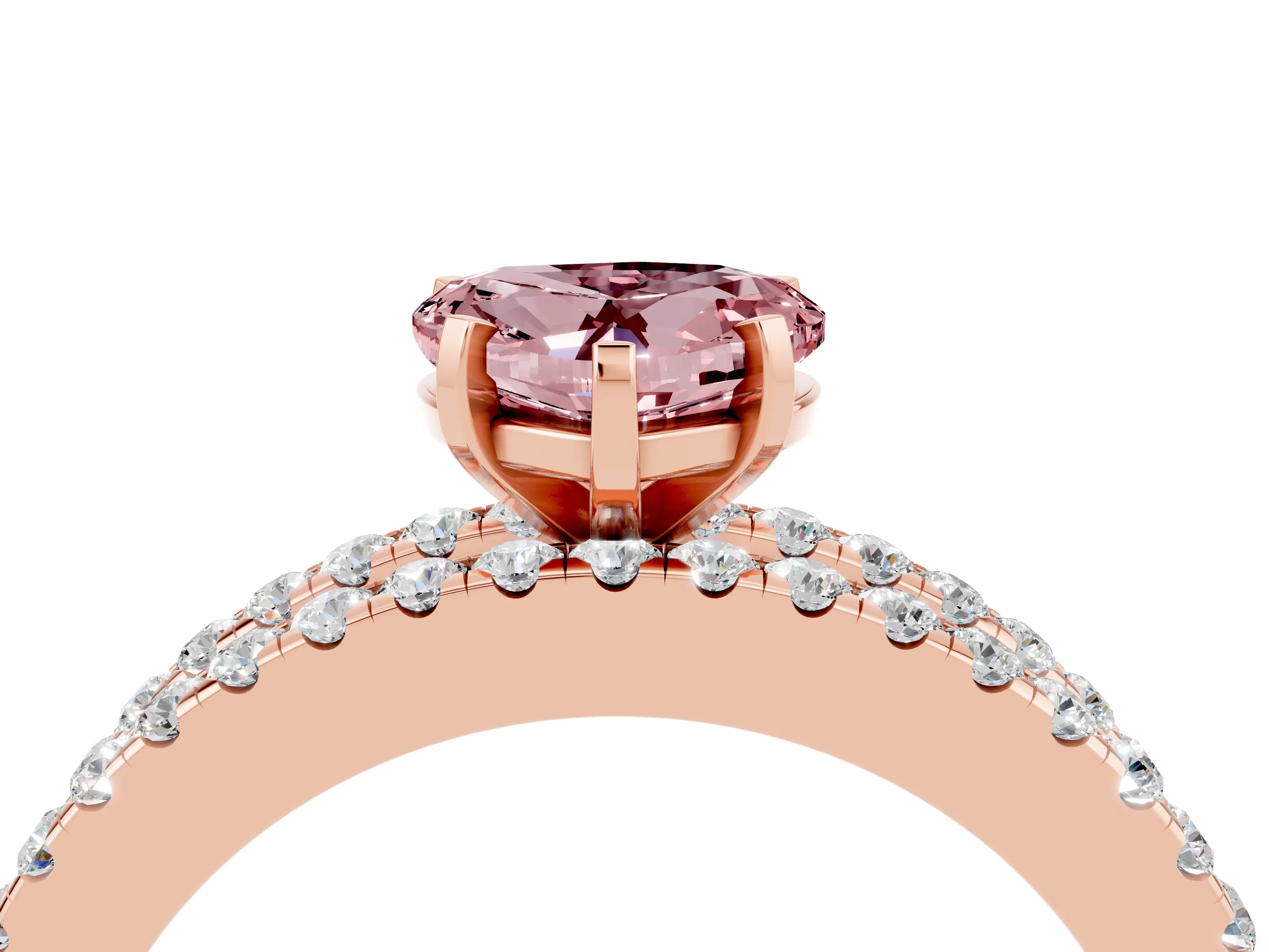 Rose gold Heart Cut Morganite Solitaire Ring with Pavé and Channel Set Band_4