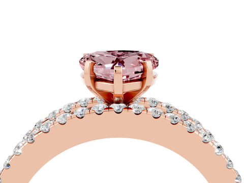 Rose gold Heart Cut Morganite Solitaire Ring with Pavé and Channel Set Band_4