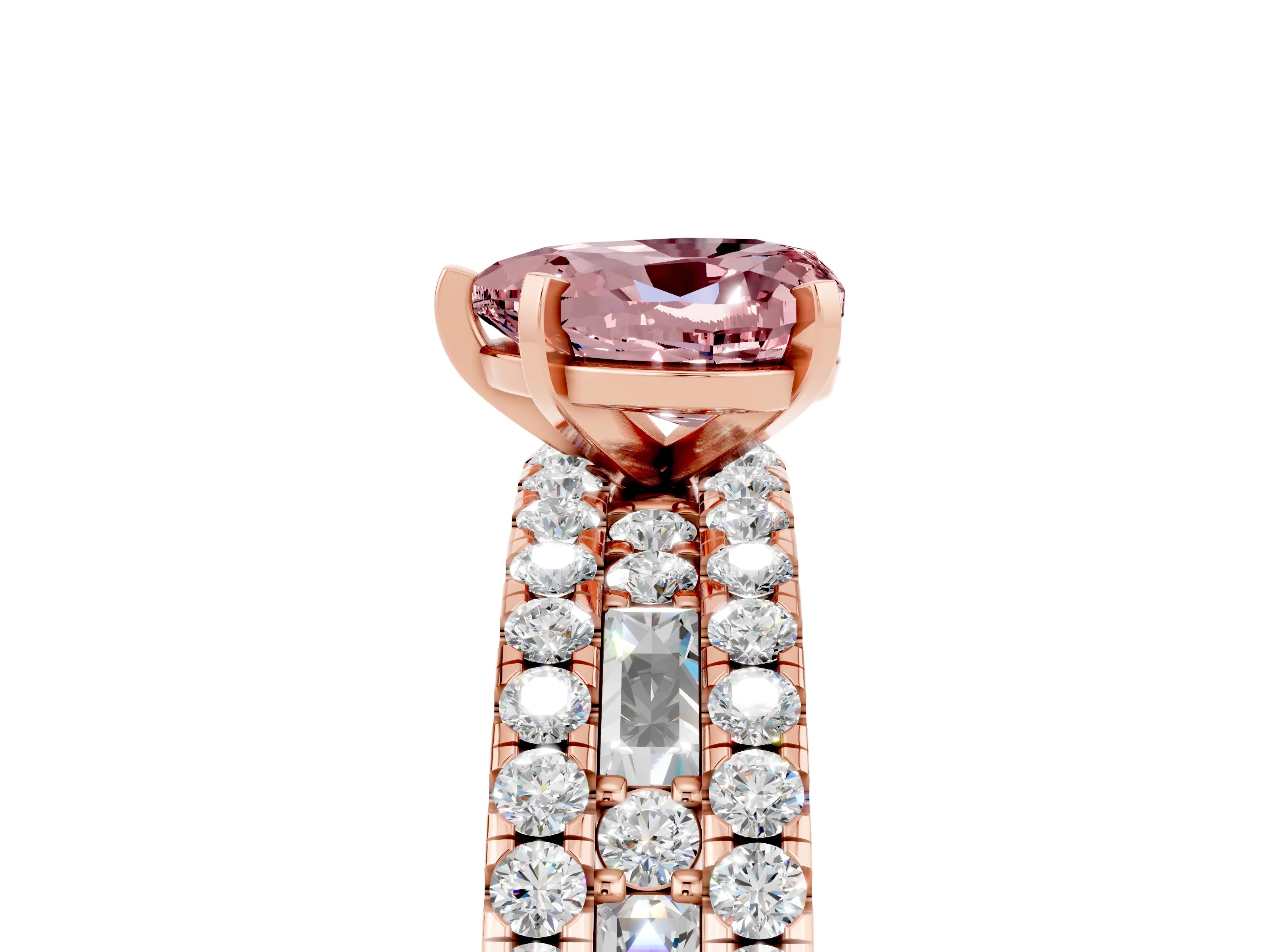 Rose gold Heart Cut Morganite Solitaire Ring with Pavé and Channel Set Band_5