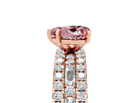 Rose gold Heart Cut Morganite Solitaire Ring with Pavé and Channel Set Band_5