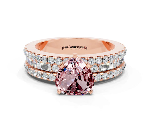 Rose gold Heart Cut Morganite Solitaire Ring with Pavé and Channel Set Band