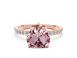 Rose gold Heart Cut Morganite Solitaire Ring with Pave Band and Four Prong Setting_24