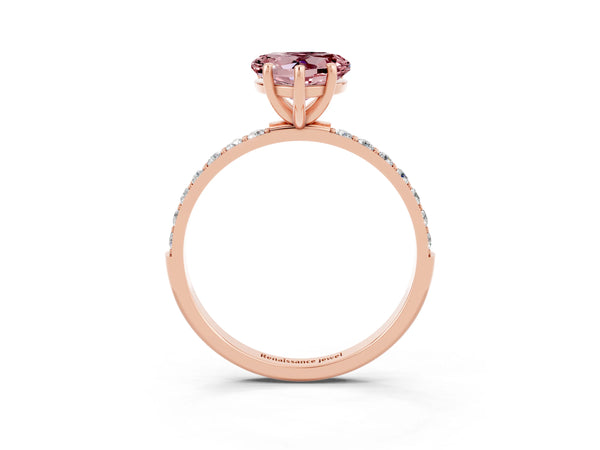 Rose gold Heart Cut Morganite Solitaire Ring with Round  Pavé Band and Prong Setting