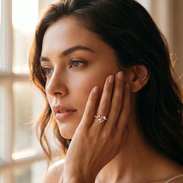 Rose gold Heart Cut Morganite Solitaire Ring with Round  Pavé Band and Four-Prong Setting