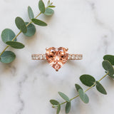 Rose gold Heart Cut Morganite Solitaire Ring with Round  Pavé Band and Four-Prong Setting_45