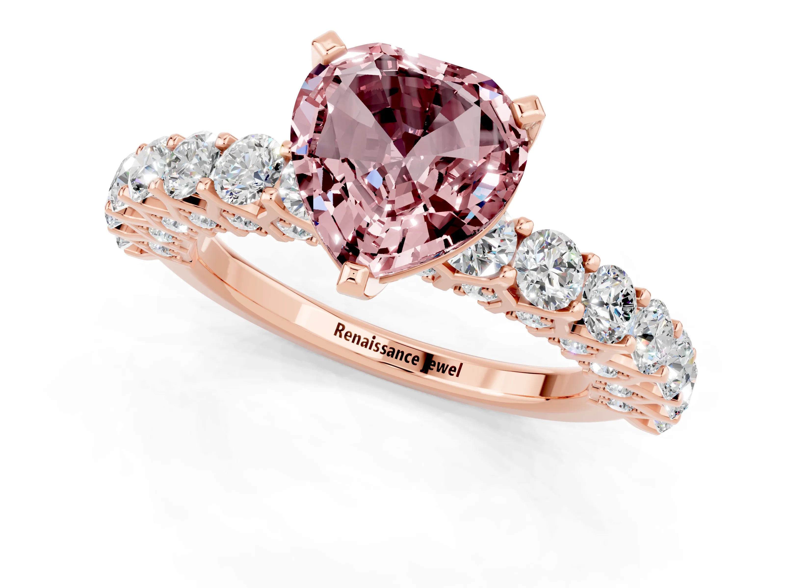Rose gold Heart Cut Morganite Solitaire Ring with Shared Prong Pavé Band and Four-Prong Setting_1