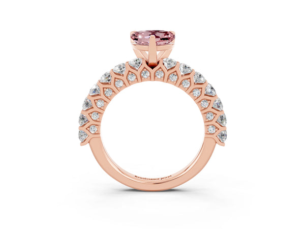 Rose gold Heart Cut Morganite Solitaire Ring with Shared Prong Pavé Band and Four-Prong Setting