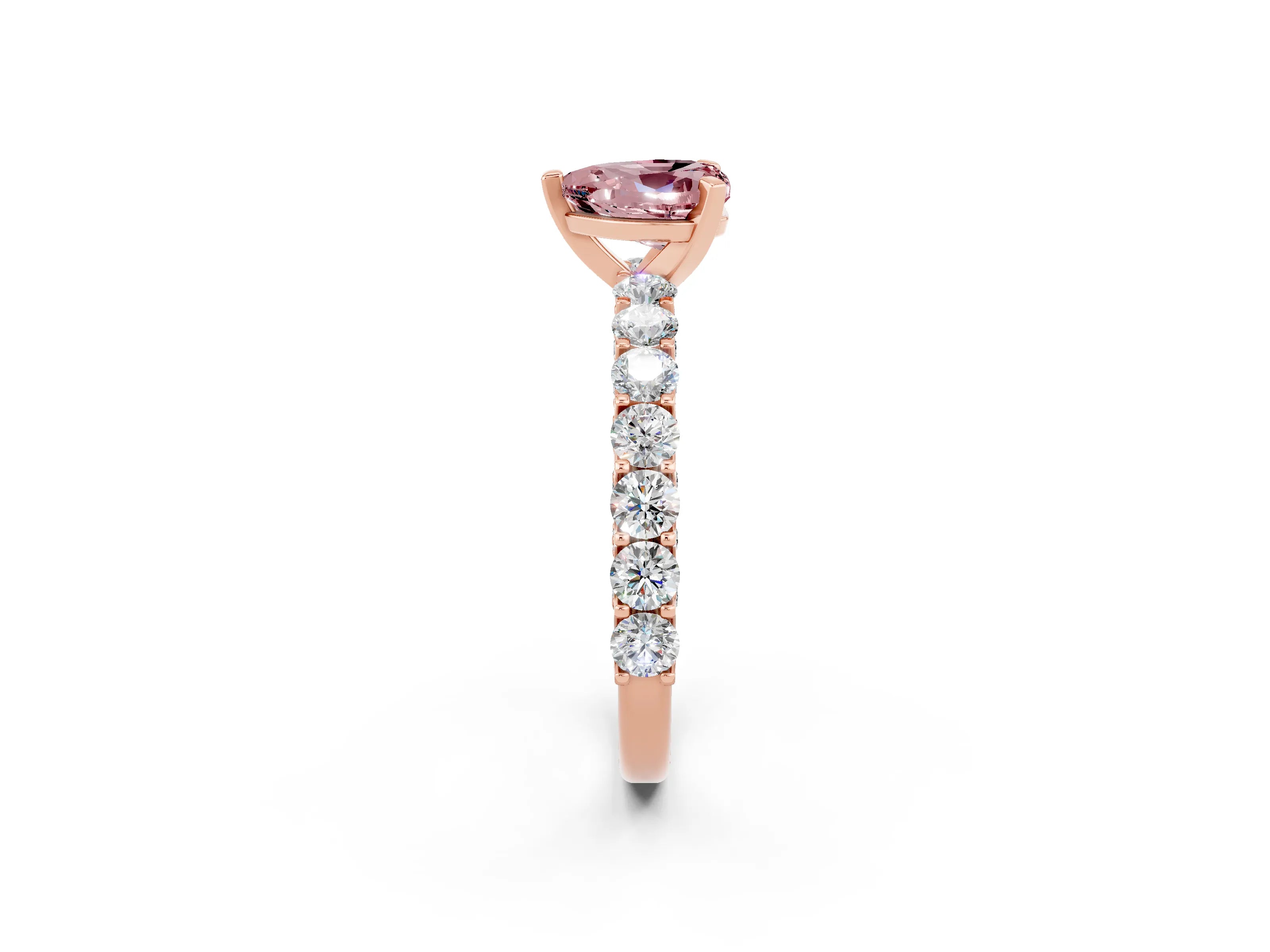 Rose gold Heart Cut Morganite Solitaire Ring with Shared Prong Pavé Band and Four-Prong Setting_2