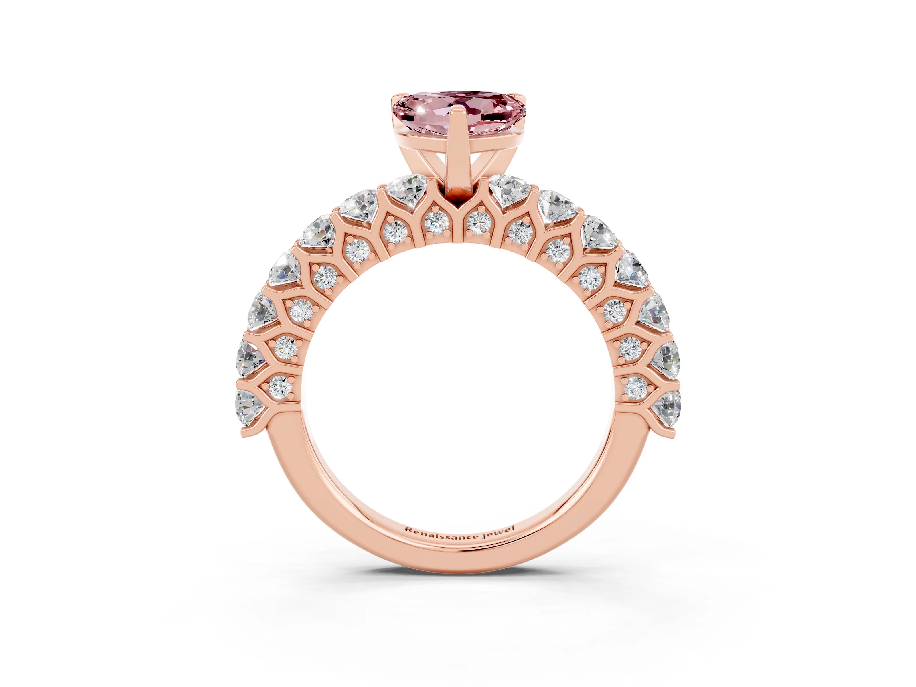 Rose gold Heart Cut Morganite Solitaire Ring with Shared Prong Pavé Band and Four-Prong Setting_3