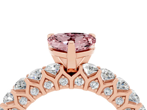 Rose gold Heart Cut Morganite Solitaire Ring with Shared Prong Pavé Band and Four-Prong Setting_4