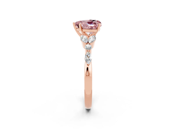 Rose gold Heart Cut Morganite Solitaire Ring with Side Stones and Four-Prong Setting