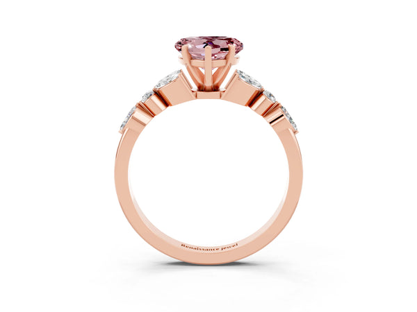 Rose gold Heart Cut Morganite Solitaire Ring with Side Stones and Four-Prong Setting