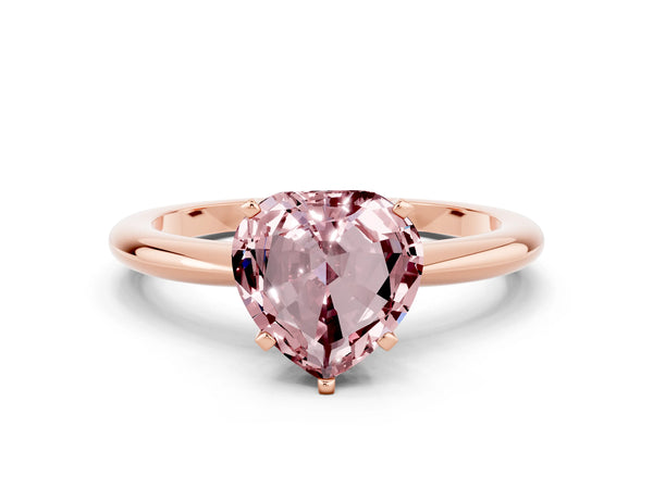 Rose gold Heart Cut Morganite Solitaire Ring with Six-Prong Setting and Classic Band