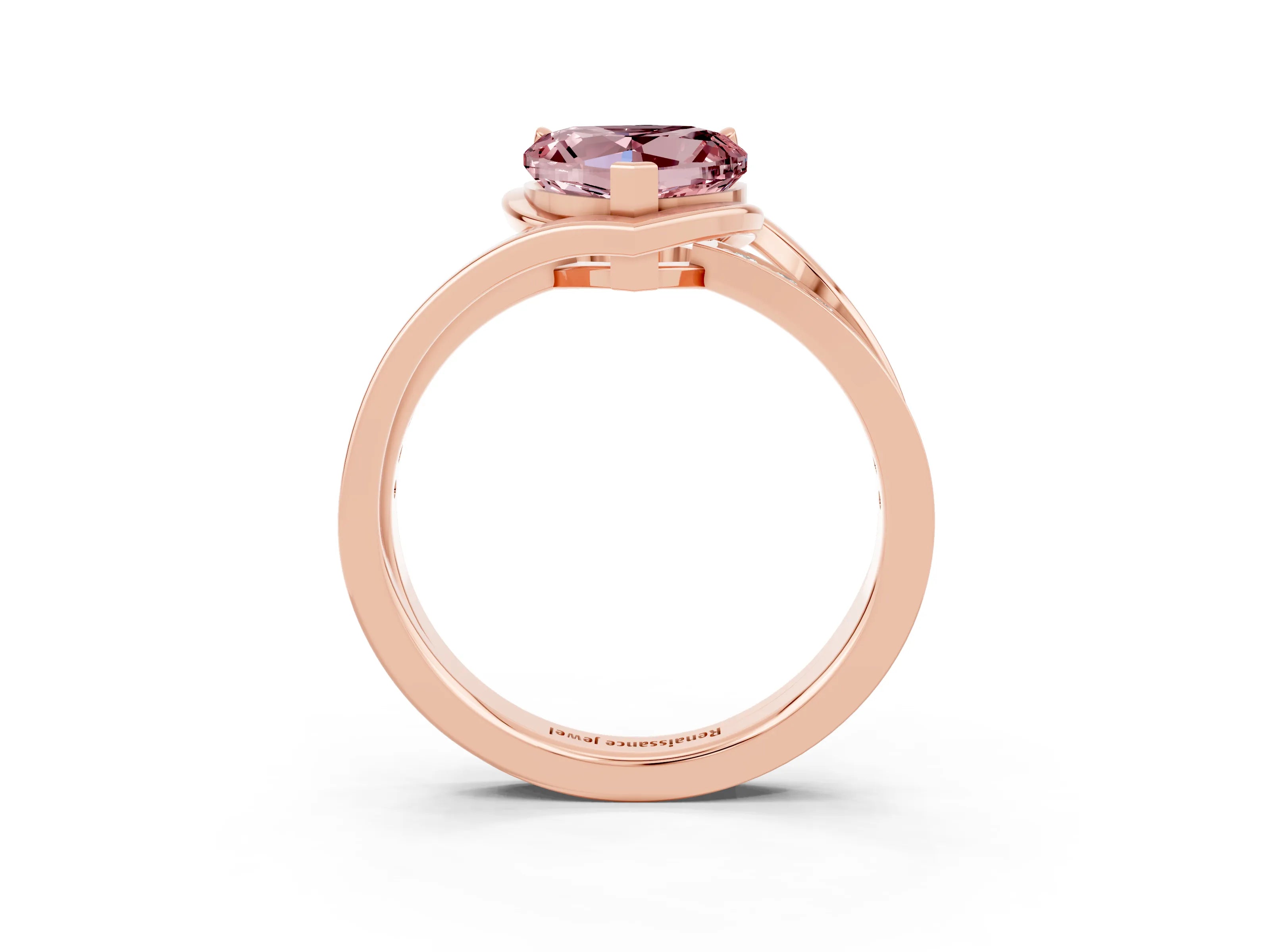 Rose gold Heart Cut Morganite Solitaire Ring with Split Shank and Prong Setting_3