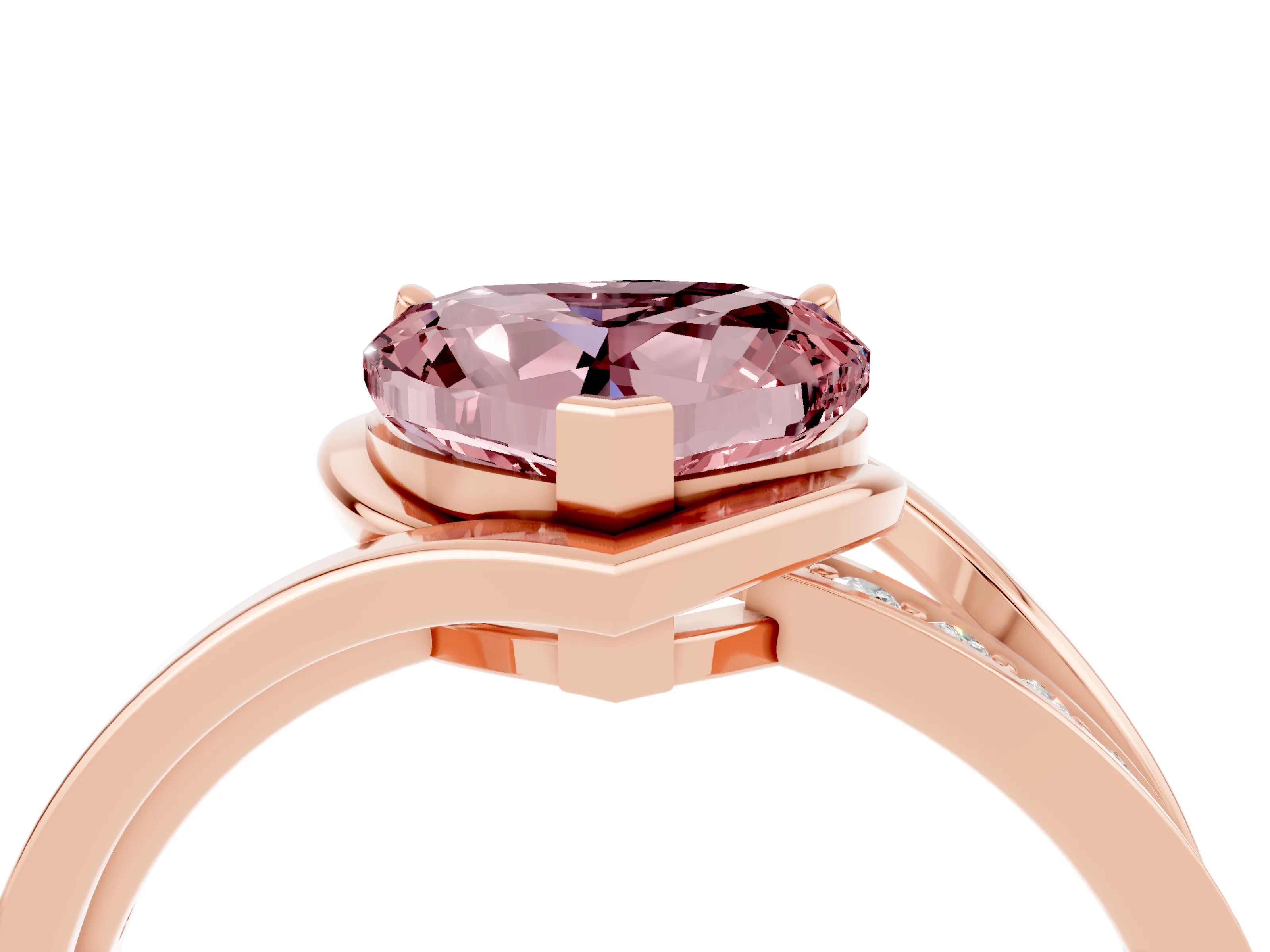 Rose gold Heart Cut Morganite Solitaire Ring with Split Shank and Prong Setting_4