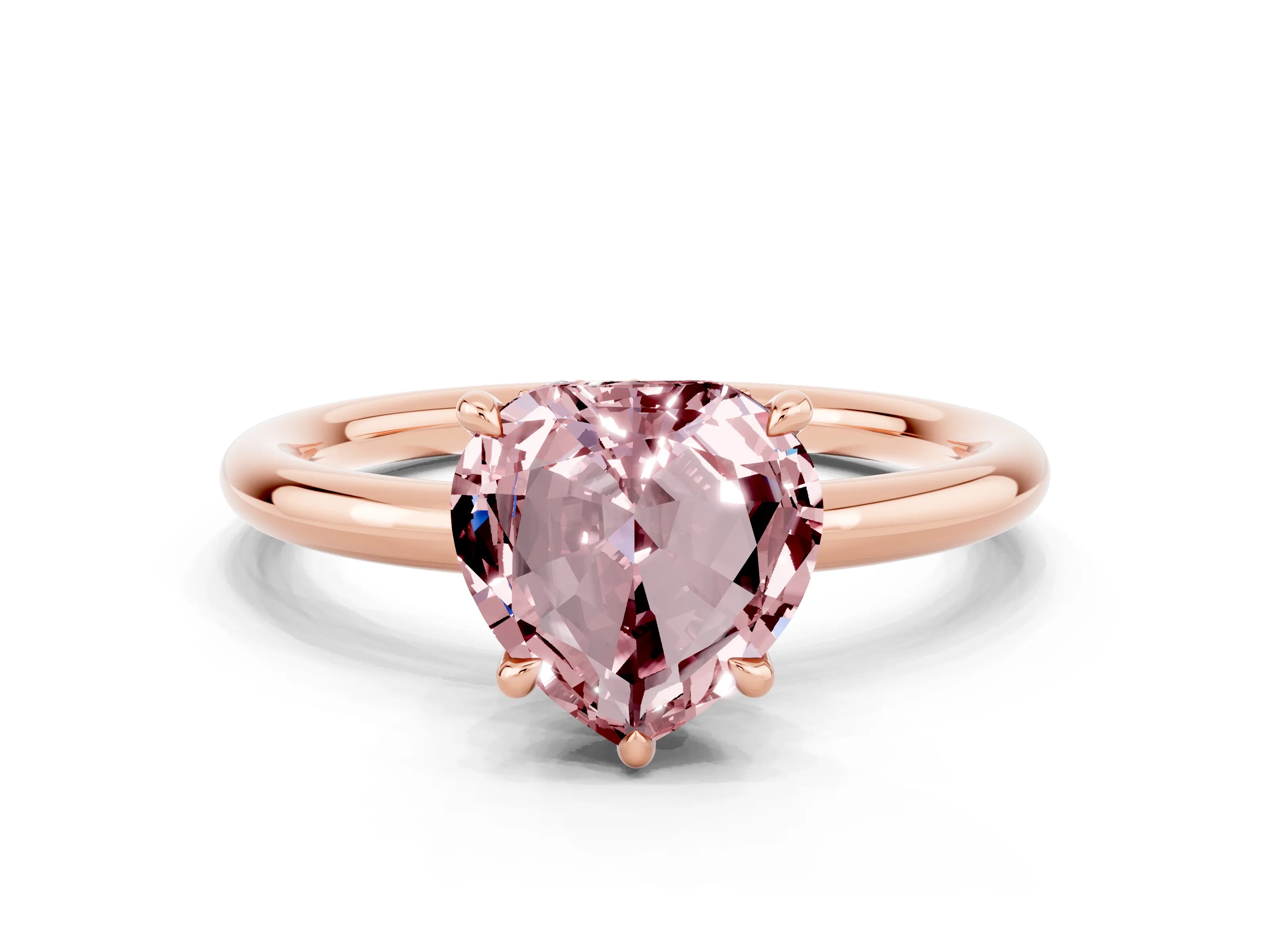 Rose gold Heart Cut Morganite Solitaire Ring with Thin Band and Four-Prong Setting