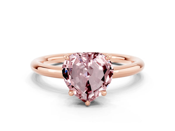 Rose gold Heart Cut Morganite Solitaire Ring with Thin Band and Four-Prong Setting