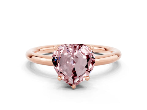 Rose gold Heart Cut Morganite Solitaire Ring with Thin Band and Four-Prong Setting
