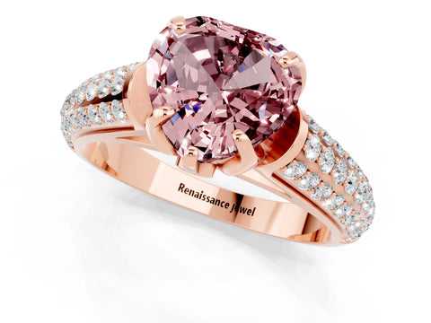 Rose gold Heart Cut Morganite Solitaire Ring with Three-Row Pavé Band and Four-Prong Setting_13