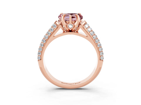 Rose gold Heart Cut Morganite Solitaire Ring with Three-Row Pavé Band and Four-Prong Setting_15