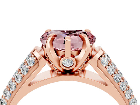 Rose gold Heart Cut Morganite Solitaire Ring with Three-Row Pavé Band and Four-Prong Setting_16