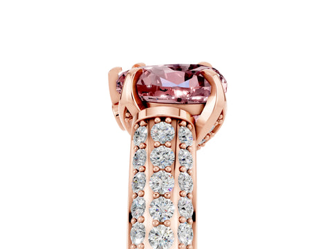 Rose gold Heart Cut Morganite Solitaire Ring with Three-Row Pavé Band and Four-Prong Setting_17