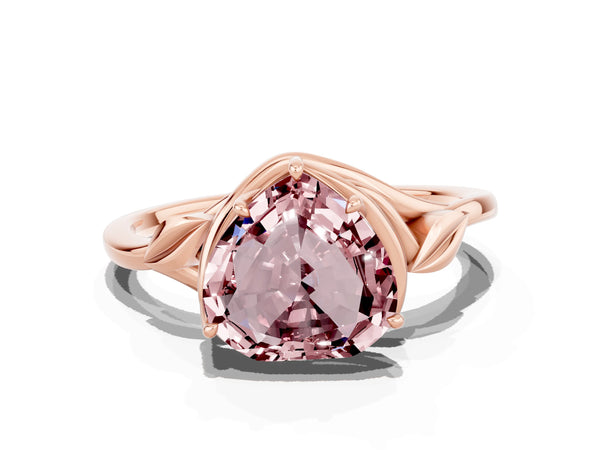 Rose gold Heart Cut Morganite Solitaire Ring with Twist Band and Four-Prong Setting
