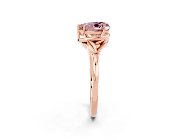 Rose gold Heart Cut Morganite Solitaire Ring with Twist Band and Four-Prong Setting