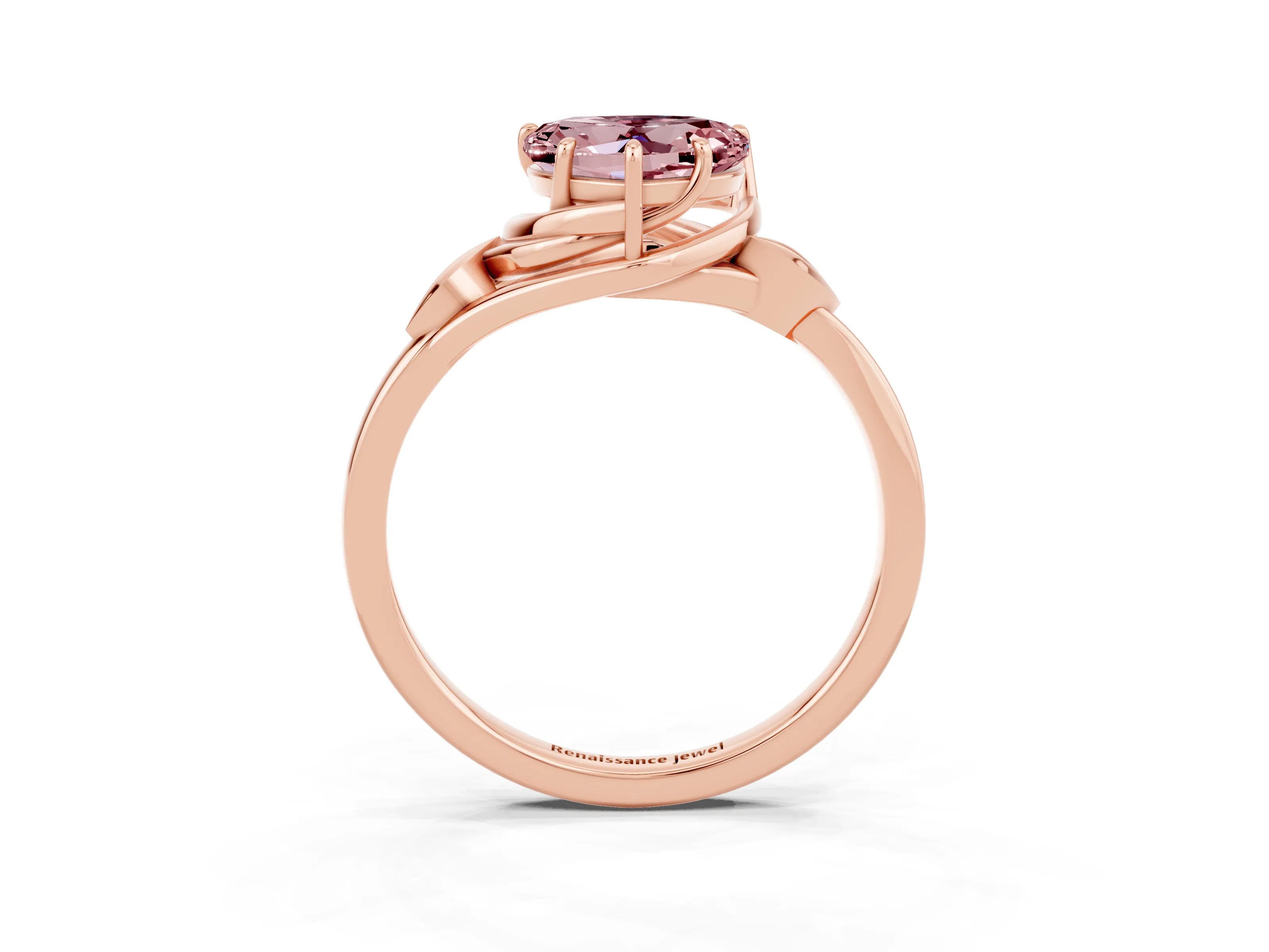 Rose gold Heart Cut Morganite Solitaire Ring with Twist Band and Four-Prong Setting_27