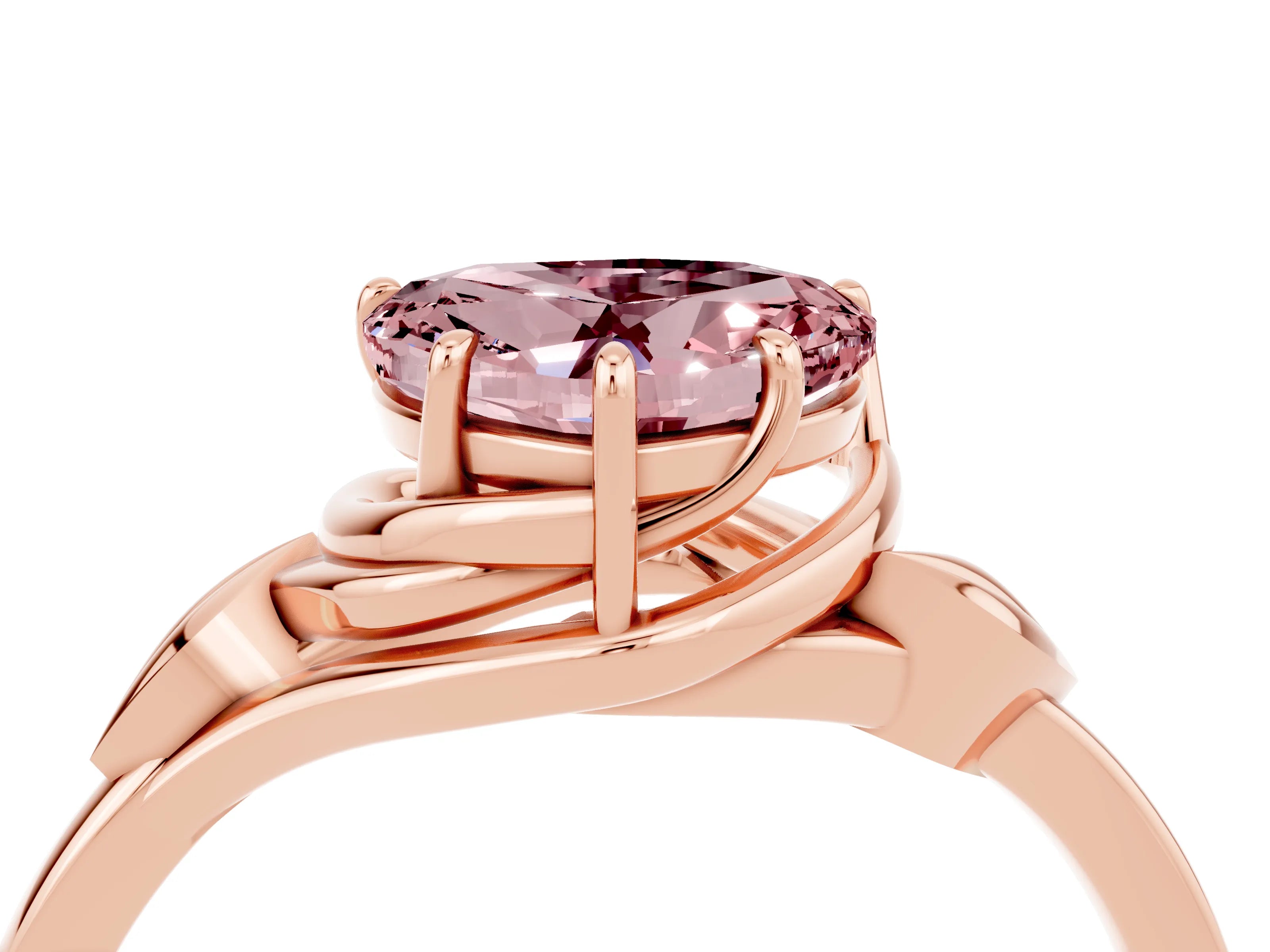 Rose gold Heart Cut Morganite Solitaire Ring with Twist Band and Four-Prong Setting_28