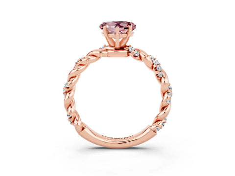 Rose gold Heart Cut Morganite Solitaire Ring with Twisted Band and Pavé Accents_3