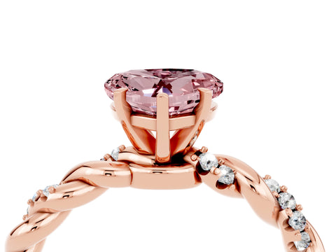 Rose gold Heart Cut Morganite Solitaire Ring with Twisted Band and Pavé Accents_4