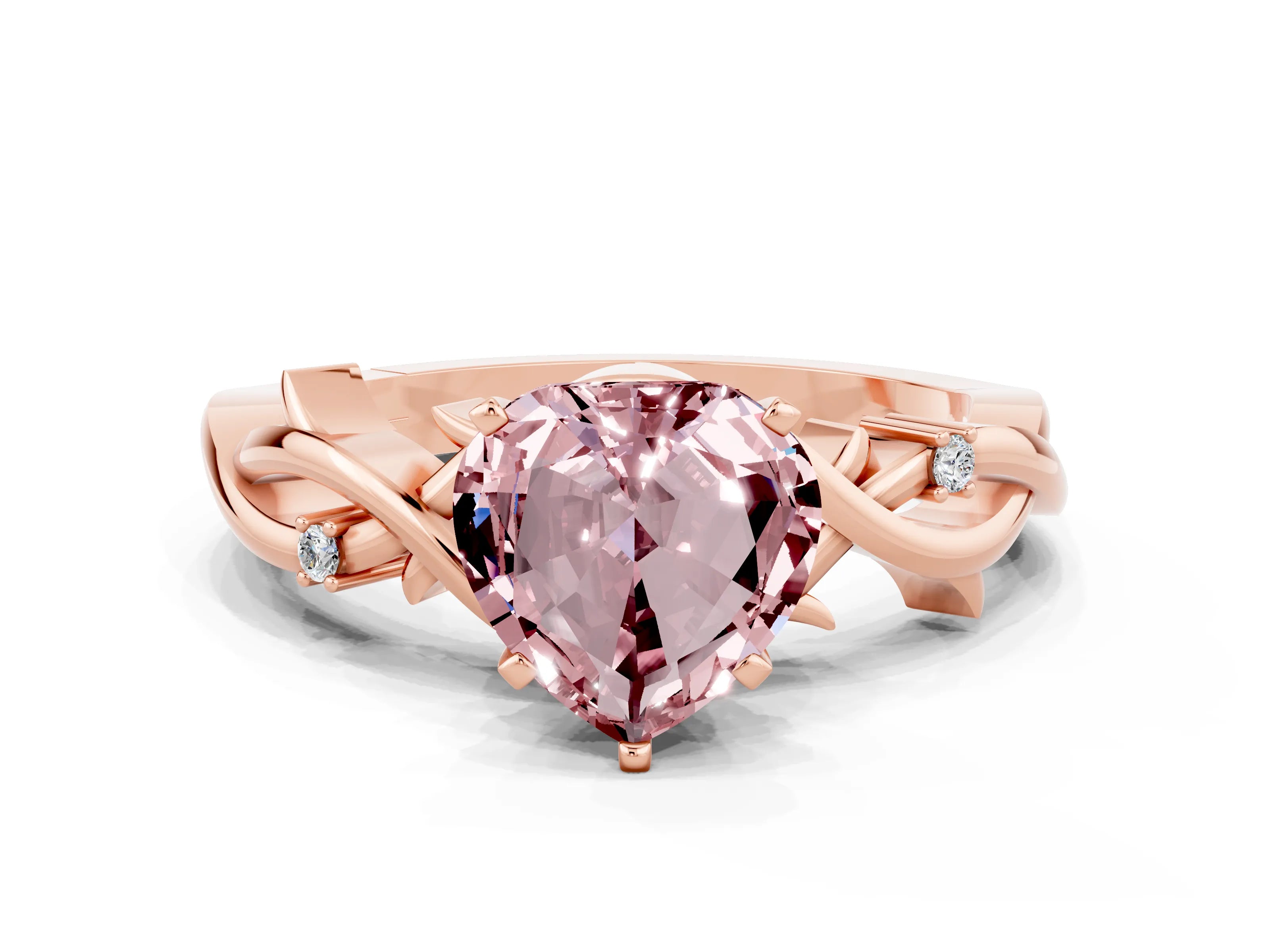 Rose gold Heart Cut Morganite Solitaire Ring with Twisted Band and Prong Setting