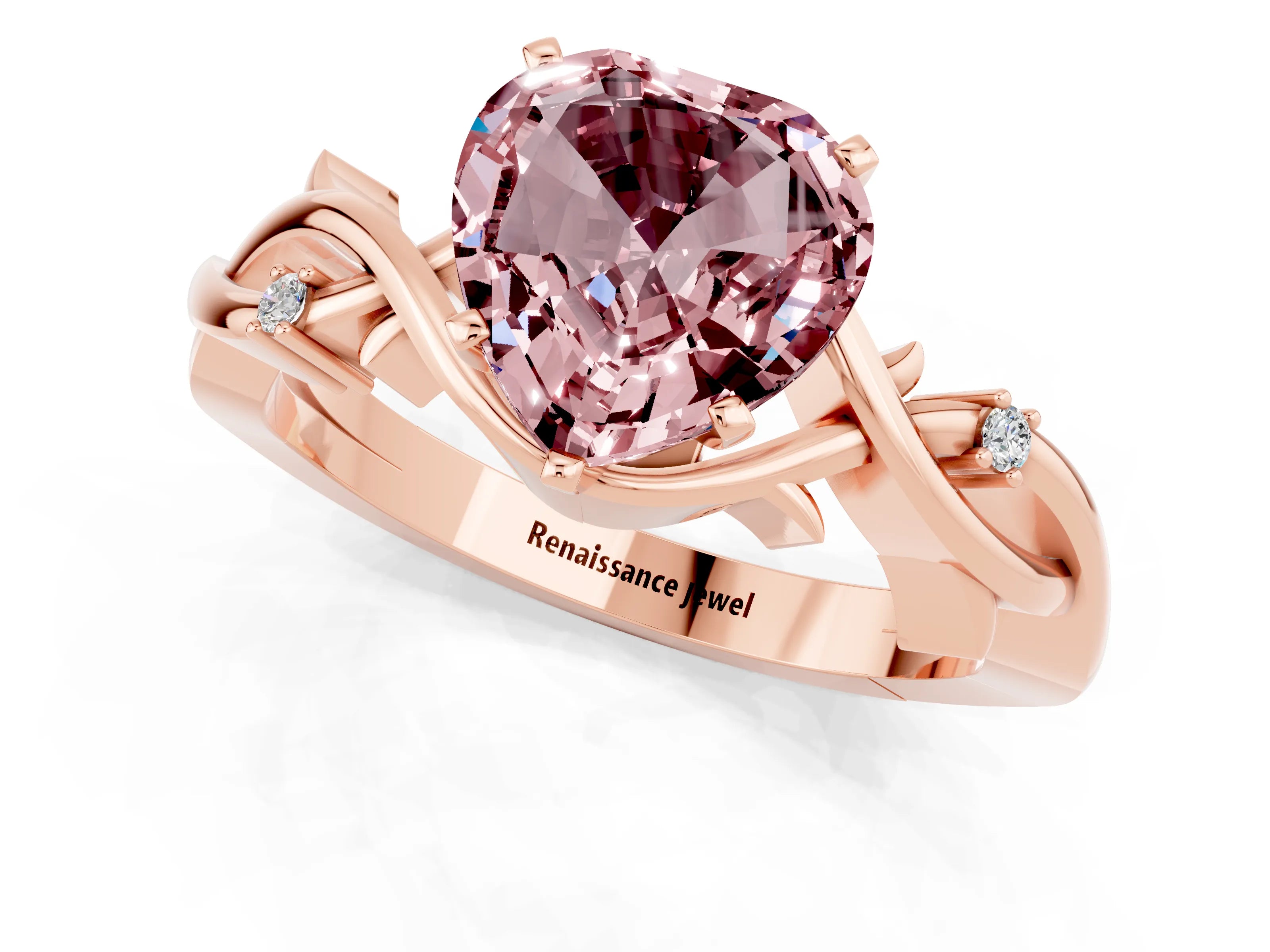 Rose gold Heart Cut Morganite Solitaire Ring with Twisted Band and Prong Setting_1