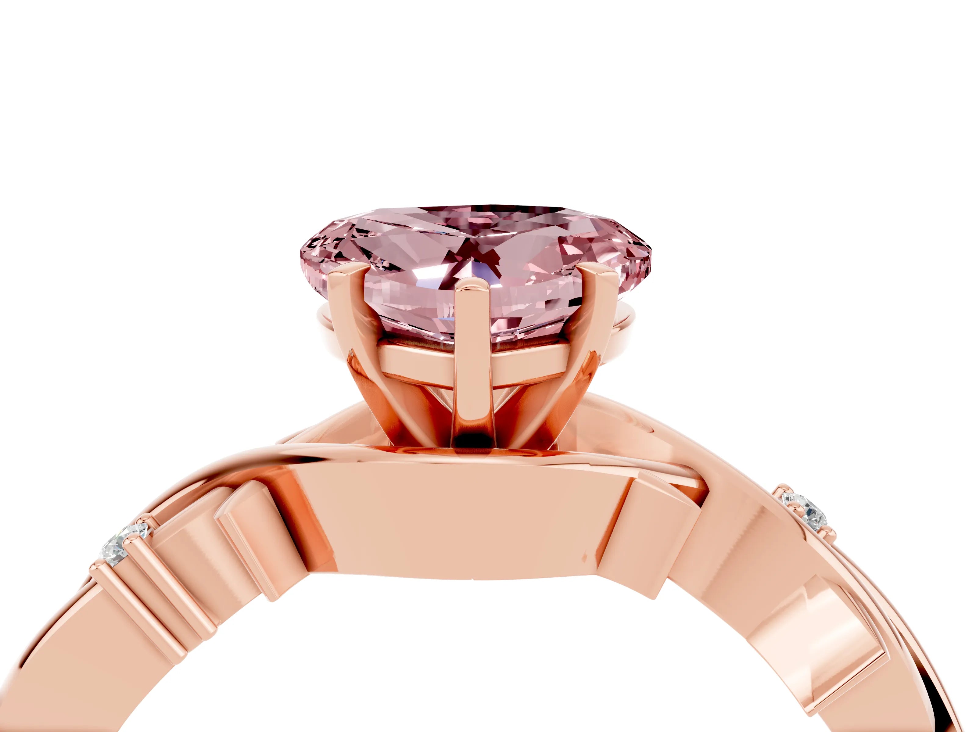 Rose gold Heart Cut Morganite Solitaire Ring with Twisted Band and Prong Setting_4