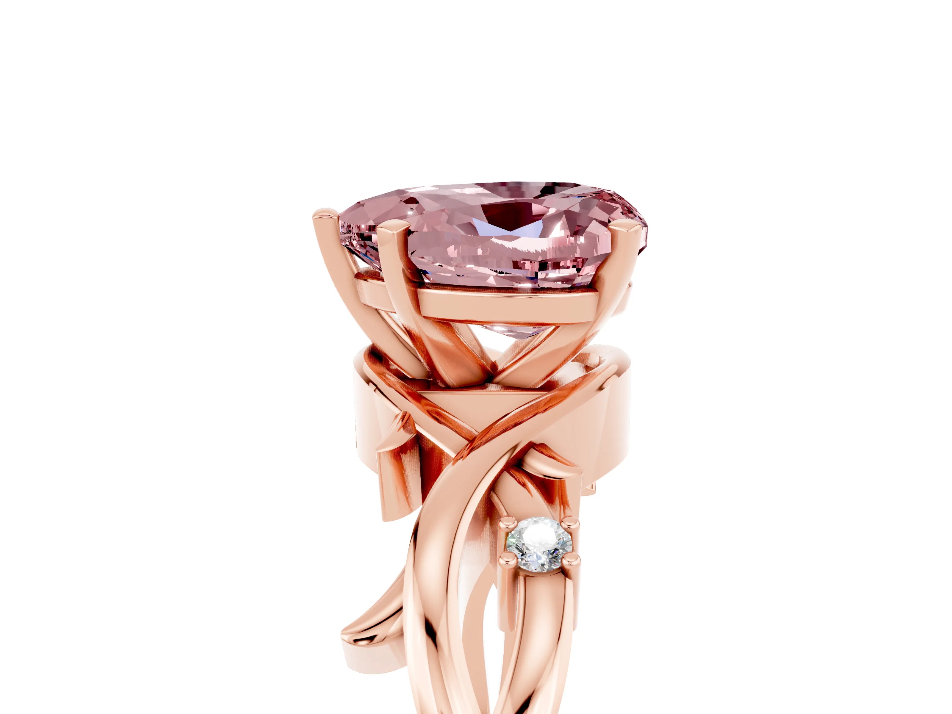 Rose gold Heart Cut Morganite Solitaire Ring with Twisted Band and Prong Setting_5
