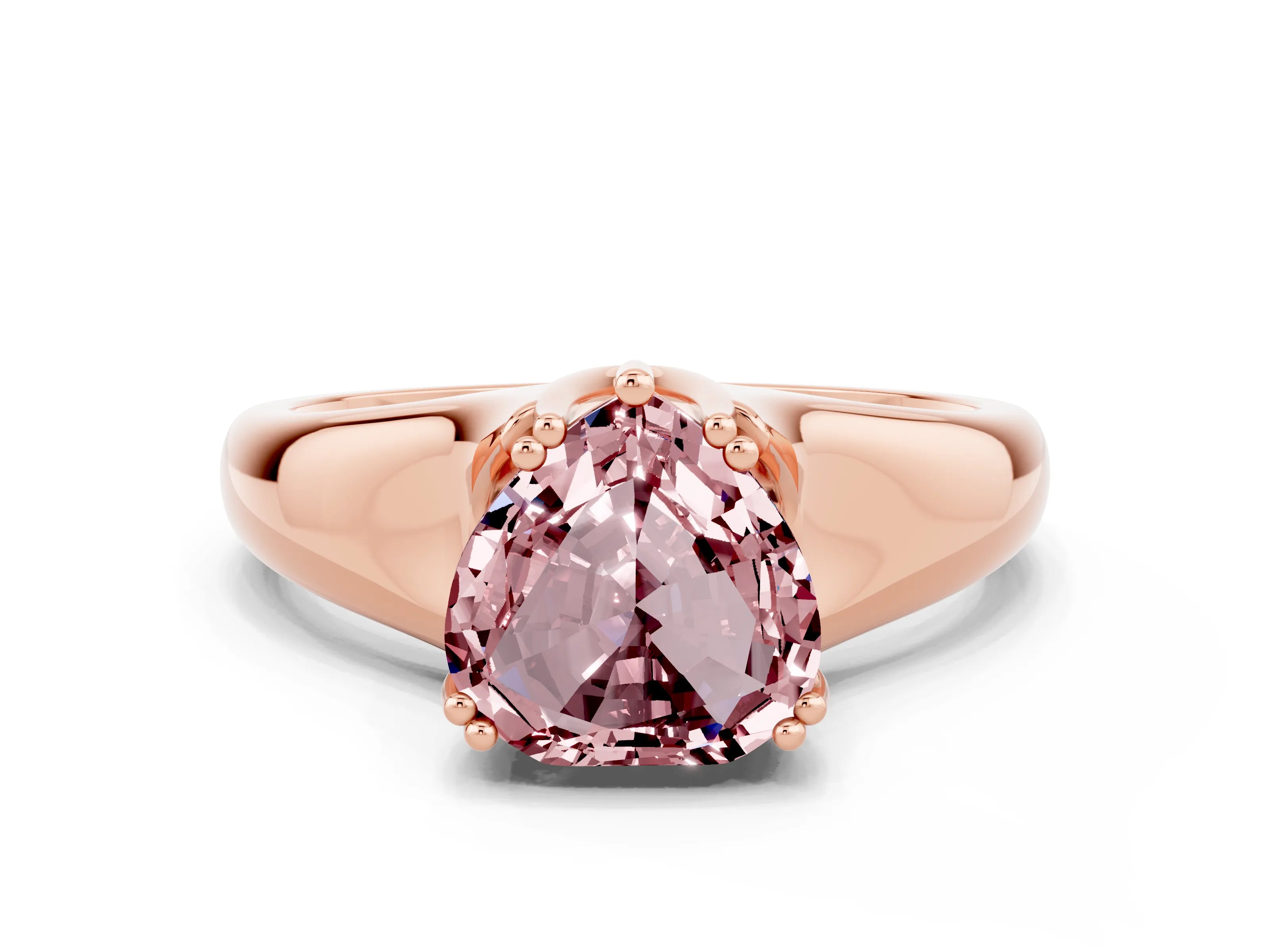 Rose gold Heart Cut Morganite Solitaire Ring with Wide Band and Prong Setting