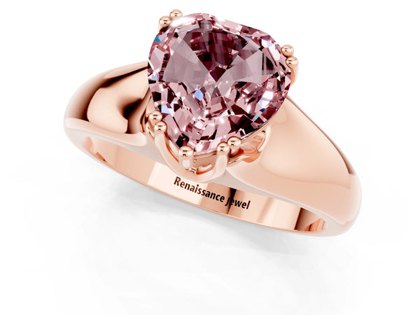 Rose gold Heart Cut Morganite Solitaire Ring with Wide Band and Prong Setting
