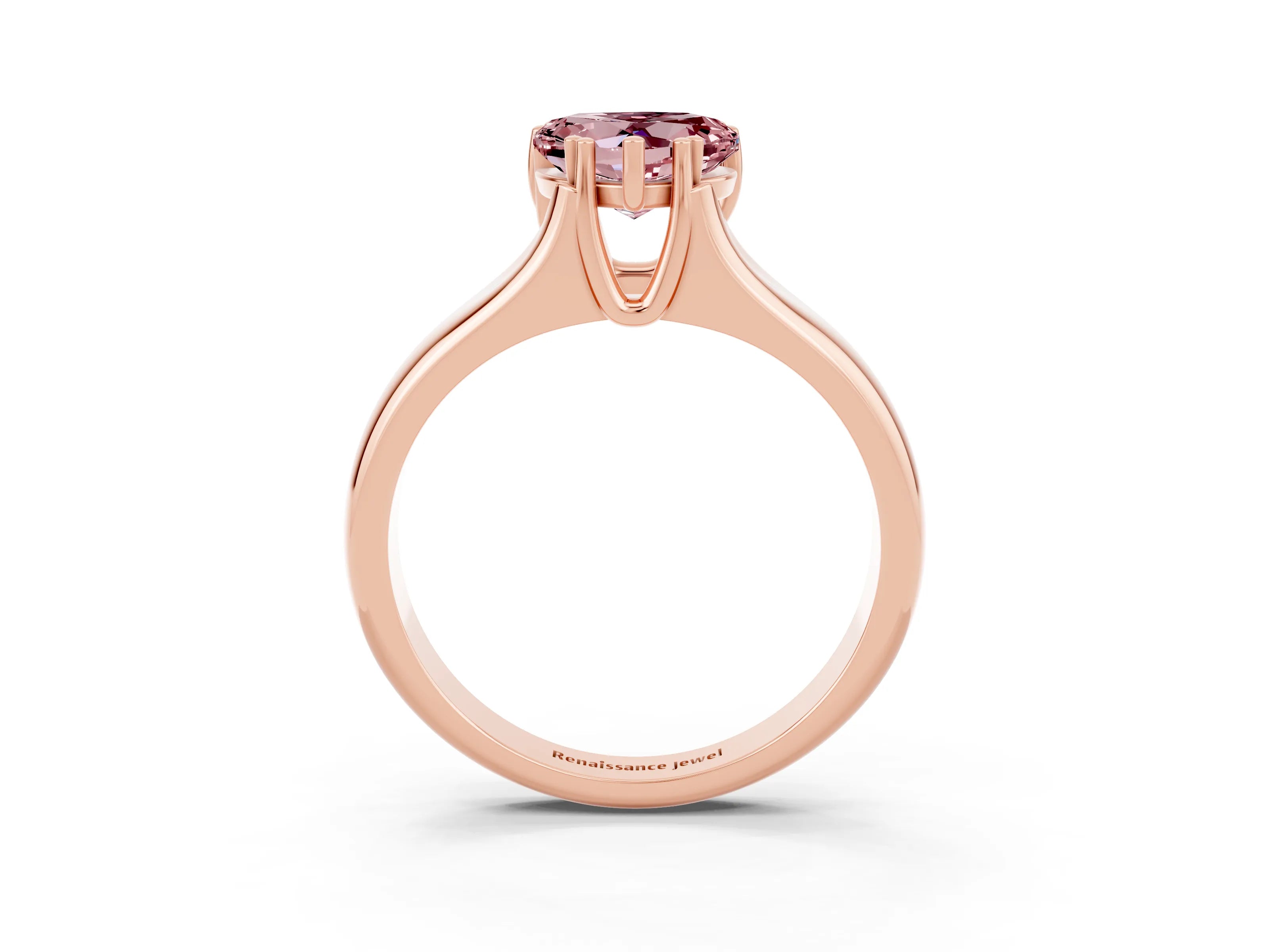 Rose gold Heart Cut Morganite Solitaire Ring with Wide Band and Prong Setting_3