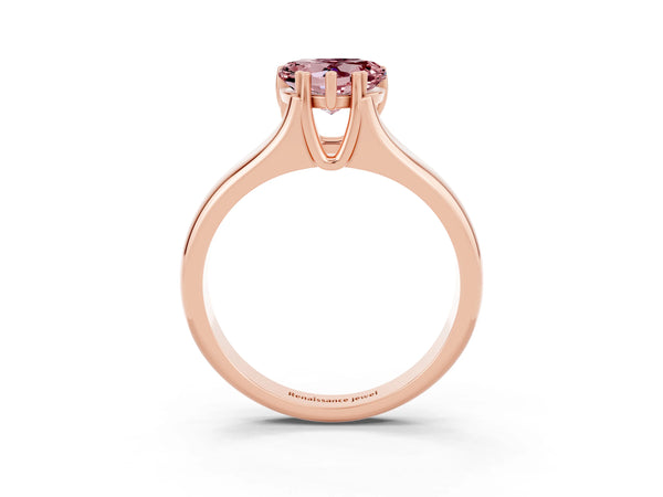 Rose gold Heart Cut Morganite Solitaire Ring with Wide Band and Prong Setting