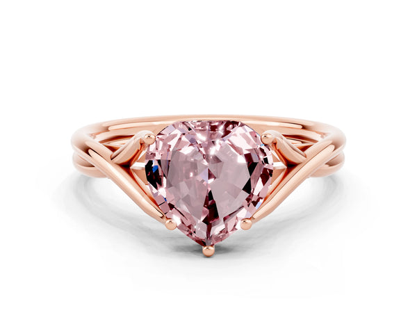 Rose gold Heart Cut Morganite Solitaire Twist Band Prong Setting Ring