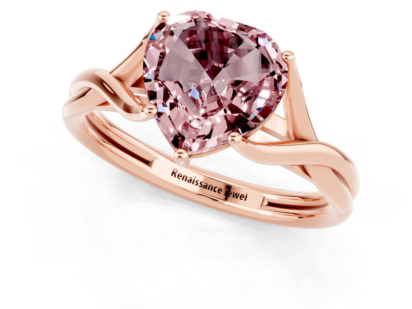 Rose gold Heart Cut Morganite Solitaire Twist Band Prong Setting Ring